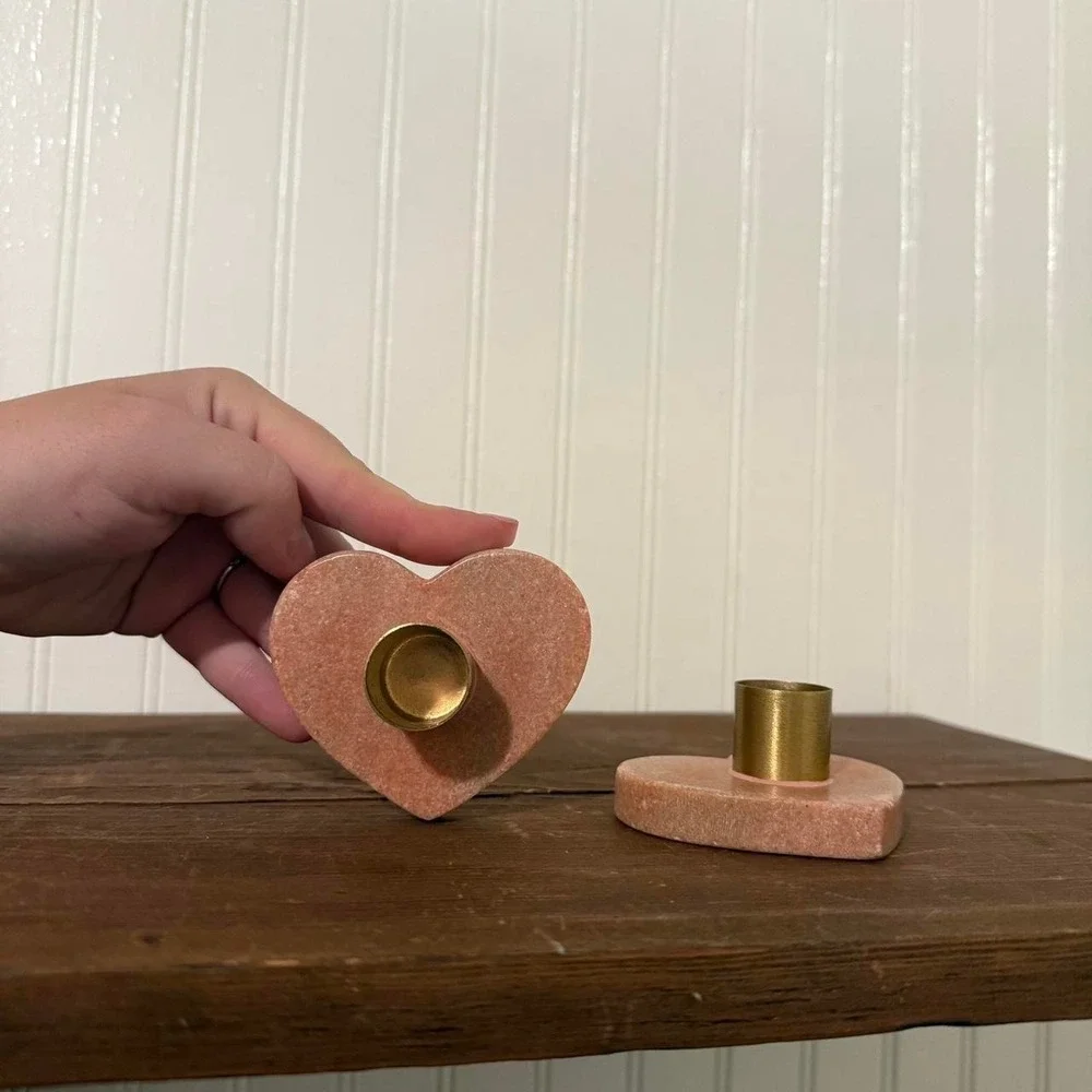 Set of 2 Pink Heart Shaped Candle Holders